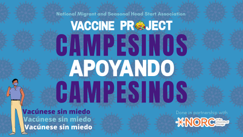 Logo of the Vaccine Project, saying campesinos apoyando campesinos.